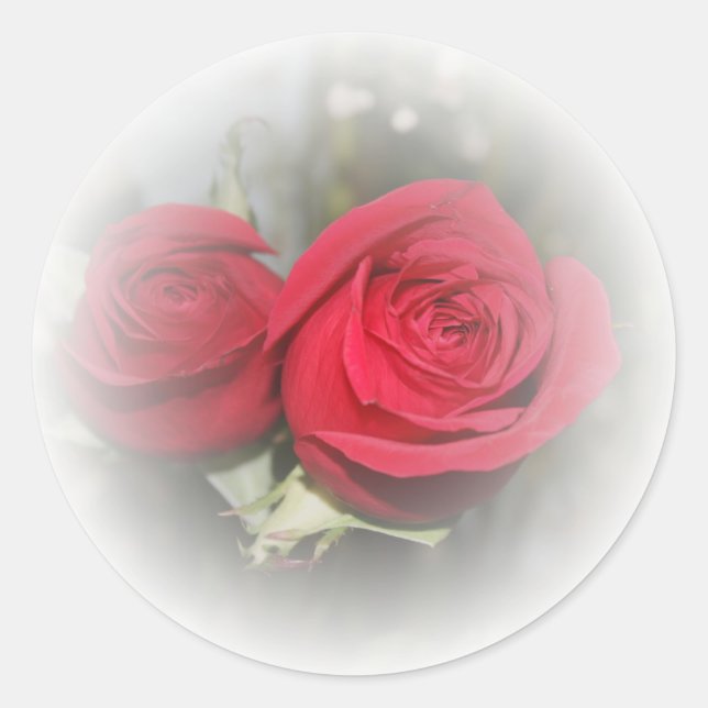 Sticker Rond Roses rousses romantiques (Devant)