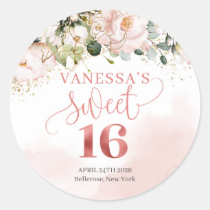 Sticker Rond Roses rousses rose rousse eucalyptus sweet sixteen