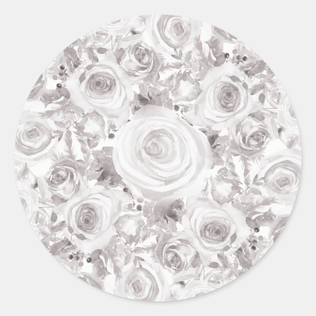 Sticker Rond Roses Rustiques Blanches de l'Hiver Élégant Cadeau (Devant)