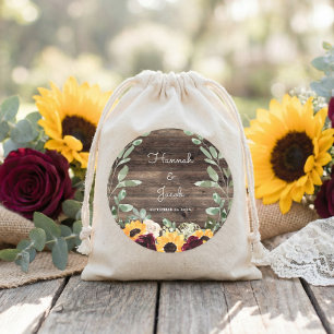 Sticker Rond Roses Tournesol Rustiques Cadeau de Mariage en Boi