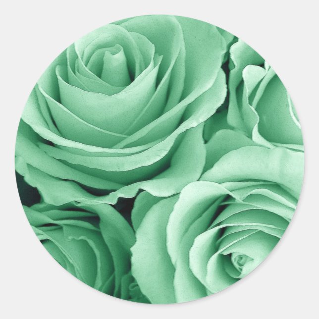 Sticker Rond ROSES VERTS MINT - Sceau d'enveloppe Mariage (Devant)