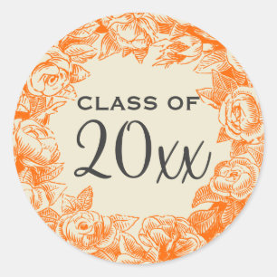 Sticker Rond Roses vintages d'année d'obtention du diplôme