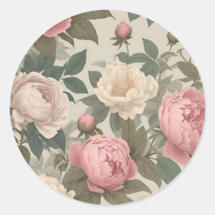 Sticker Rond Roses vintages et pivoines en dusty bouché
