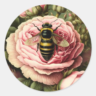 Sticker Rond Roses vintages et reine Bee