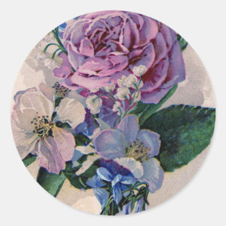 Sticker Rond Roses vintages violets