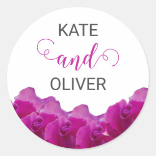 Sticker Rond Roses Violettes Fleuris Élégant Mariage