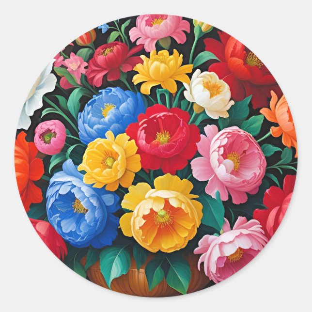 Sticker Rond Roses vives et colorées (Devant)