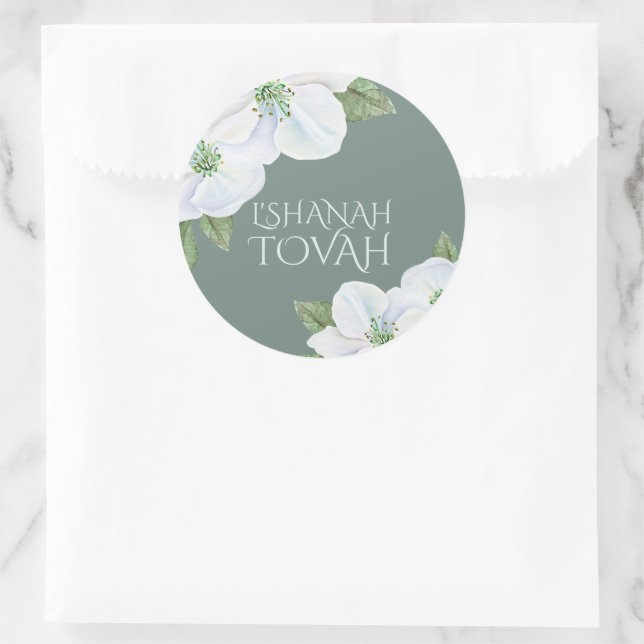 Sticker Rond Rosh Hashanah Apple Blossom L'shanah Tovah (Sac)