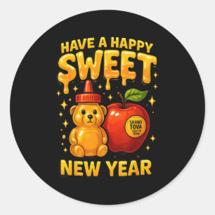 Sticker Rond Rosh Hashanah Bonne Année Douce Chérie Ours Jewi