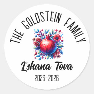 Sticker Rond Rosh Hashanah Jour de l'An juif Nom personnalisé H