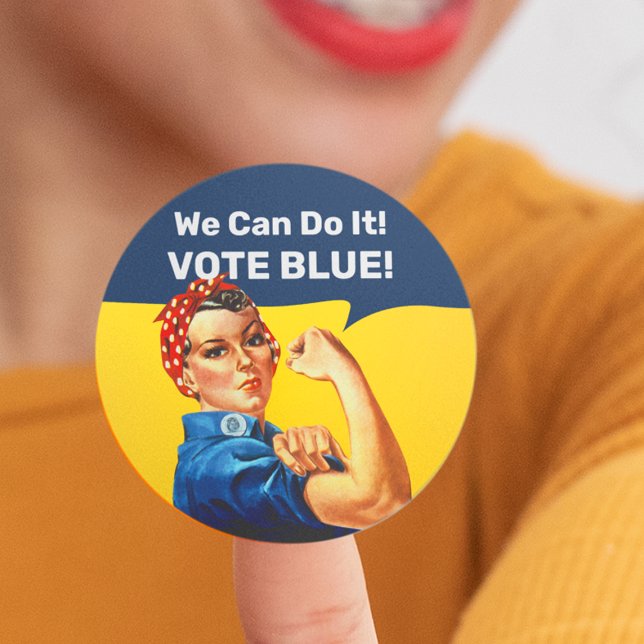 Sticker Rond Rosie la riveteuse | Bleu voté | (Créateur téléchargé)
