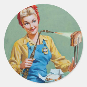 Sticker Rond Rosie le Riveter fait du fromage rôti
