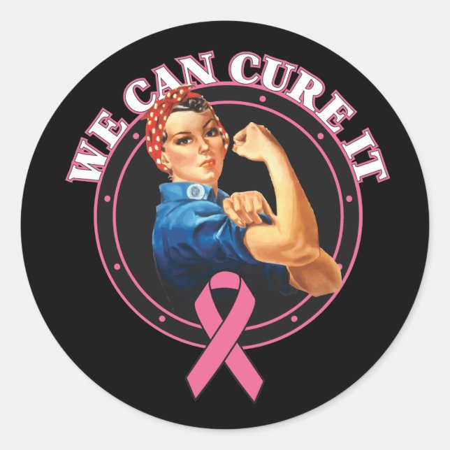 Sticker Rond Rosie Le Riveter On Peut Le Guérir Cancer Du Sein (Devant)