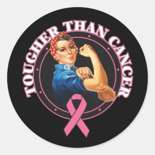 Sticker Rond Rosie Le Riveter Plus Dur Que Le Cancer Du Sein
