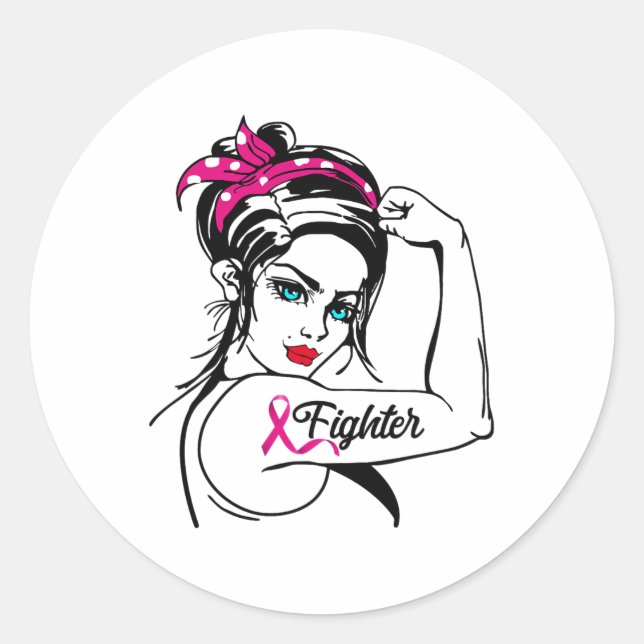 Sticker Rond Rosie Le Riveter Sensibilisation au cancer du sein (Devant)