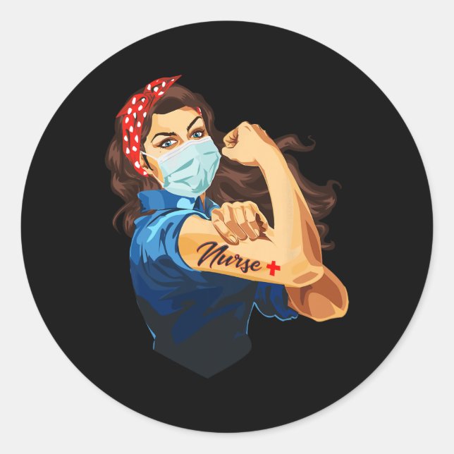 Sticker Rond Rosie The Riveter - Infirmière (Devant)