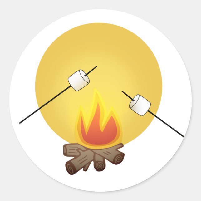 Sticker Rond Rôtir des guimauves sur un feu de camp (Devant)