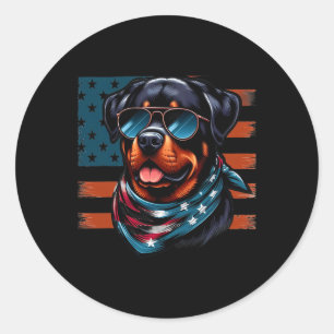 Sticker Rond Rottweiler 4 juillet Drapeau Américain Gilles Rest