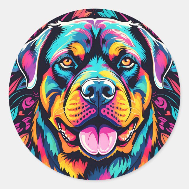 Sticker Rond Rottweiler dans les teintes vibrantes (Devant)