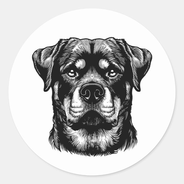 Sticker Rond Rottweiler Dog Face- Line Art (Devant)
