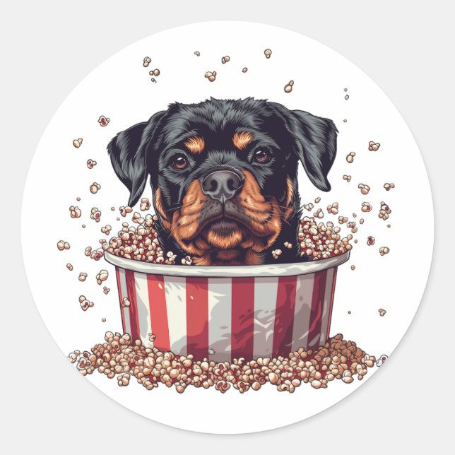 Sticker Rond Rottweiler Dog Movie Popcorn Bucket (Devant)