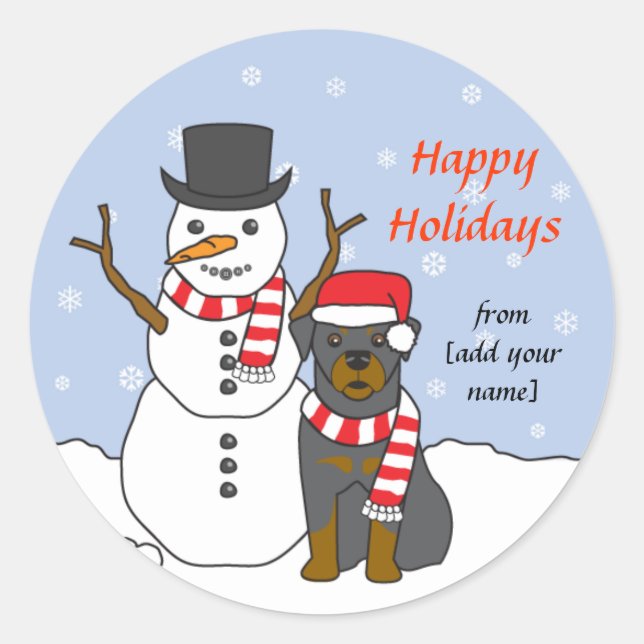Sticker Rond Rottweiler et Snowman (Devant)