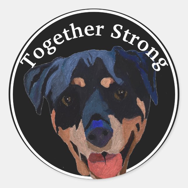 Sticker rond Rottweiler solide confiance (Devant)