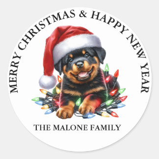 Sticker Rond Rottweiler Un Noël Très Joyeux, Écorce