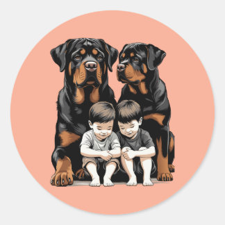 Sticker Rond Rottweilers As Loyal Guardians Of Kids