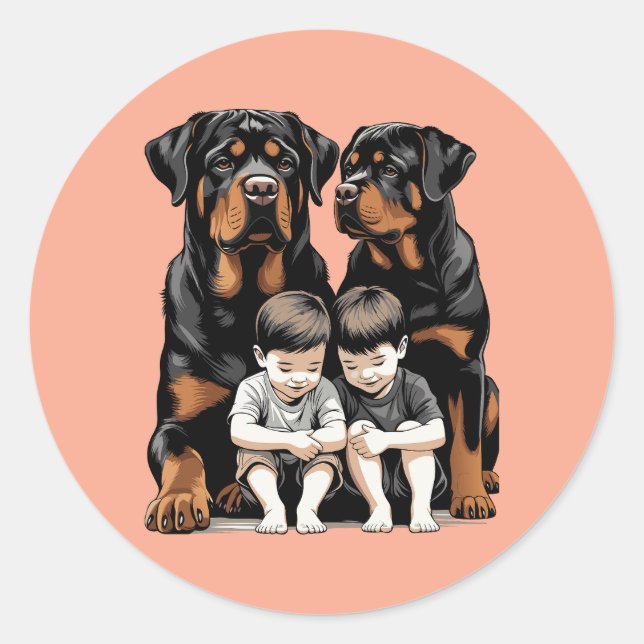 Sticker Rond Rottweilers As Loyal Guardians Of Kids (Devant)