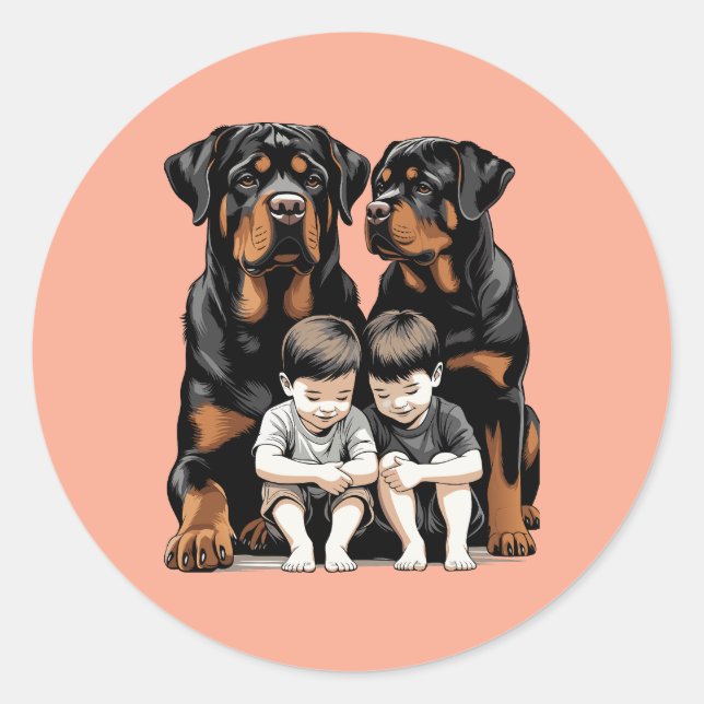 Sticker Rond Rottweilers As Loyal Guardians Of Kids (Devant)