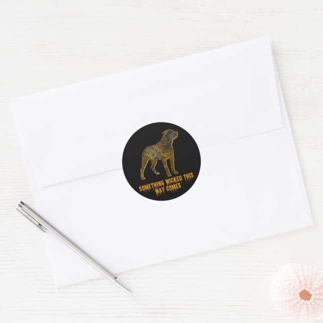 Sticker Rond Rotweiler Chien Silhouette Fun Halloween (Enveloppe)