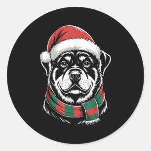 Sticker Rond Rotweiler Chien Xmas Santa Hat Écart de Noël Coût