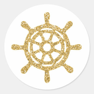 Sticker Rond Roue de bateau nautique en or scintillant