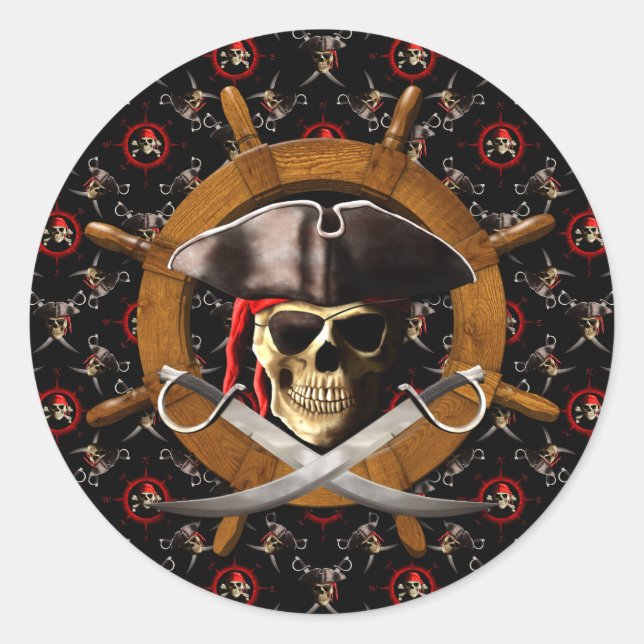 Sticker Rond Roue de pirate de jolly roger (Devant)