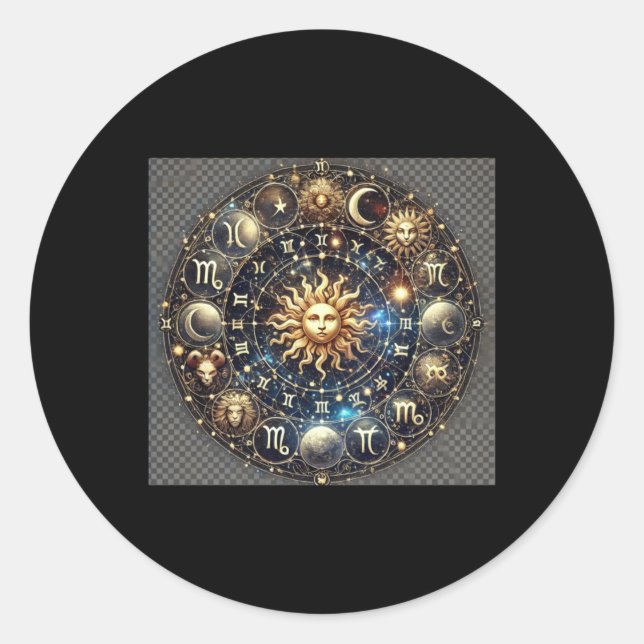 Sticker Rond Roue du zodiaque céleste – Conception d'astrologie (Devant)