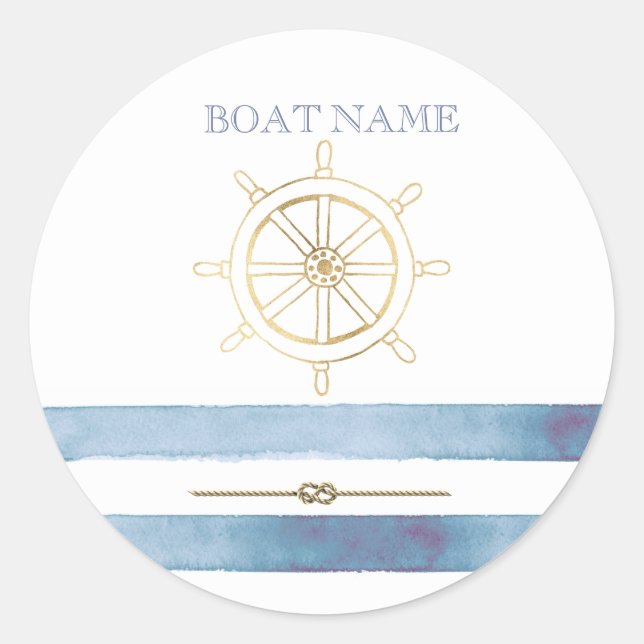 Sticker Rond Roue nautique en or, Bleu Aquarelle (Devant)
