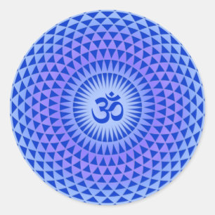 Sticker Rond Roue pourpre OM de méditation de fleur de Lotus
