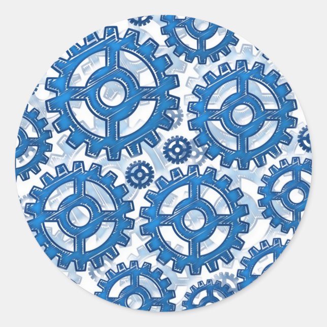 Sticker Rond Roues à engrenages bleus (Devant)