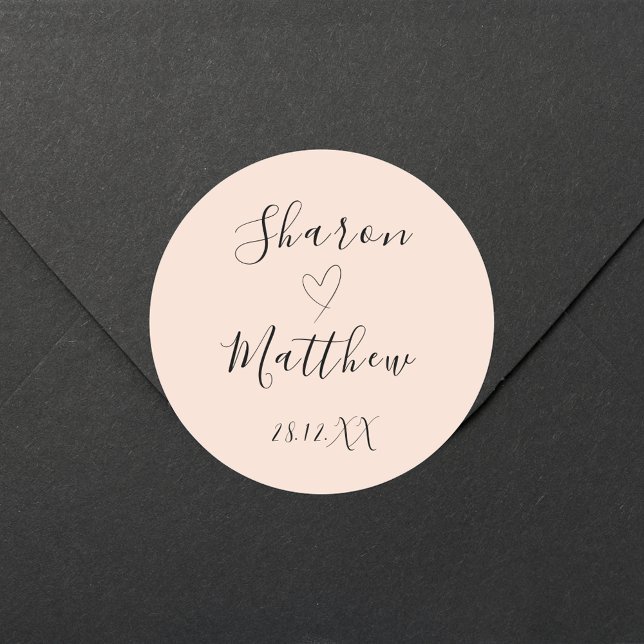 Sticker Rond Rouge à joues personnalisé rose écriture manuscrit (Personalized wedding round sticker creates a romantic touch for memorable favors.)