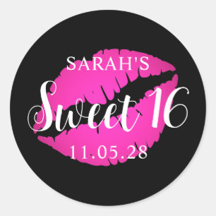 Sticker Rond Rouge à lèvres ombré noir et rose vif Sweet 16