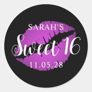 Sticker Rond Rouge à lèvres ombré noir et violet Sweet 16
