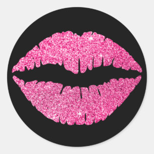 Sticker Rond Rouge à lèvres pailleté noir et rose