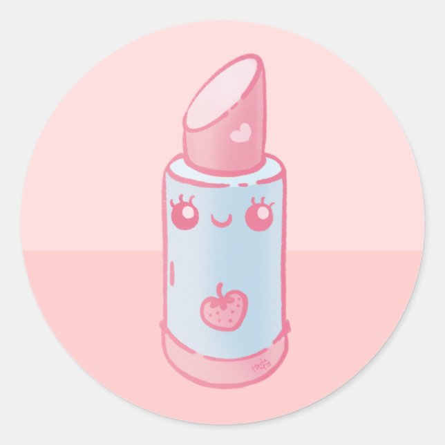 Sticker Rond Rouge à lèvres rose Kawaii (Devant)
