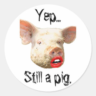 Sticker Rond Rouge à lèvres sur un porc