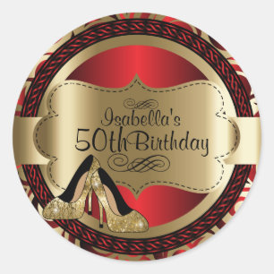 Sticker Rond Rouge Abstrait 00e Anniversaire Or talons hauts