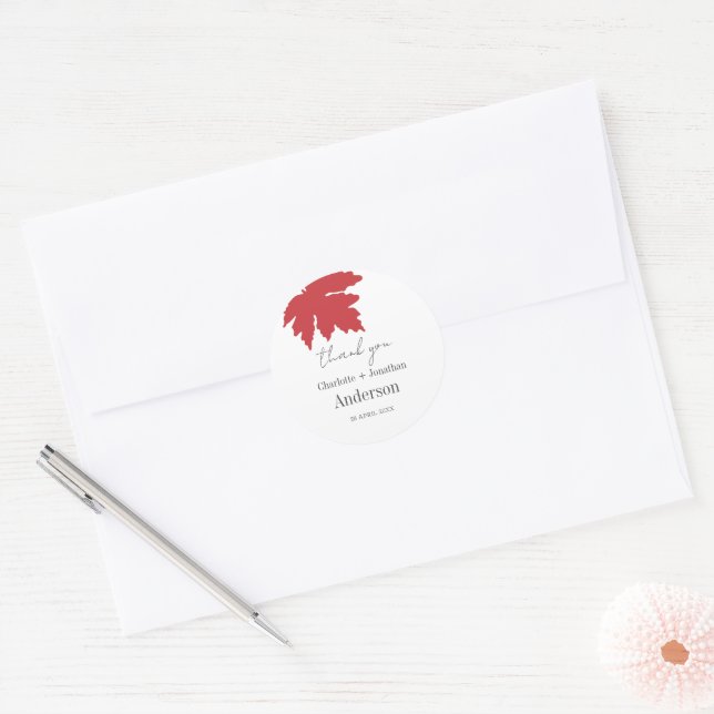 Sticker Rond Rouge automne Maple Leaf mariage favorise Merci (Enveloppe)
