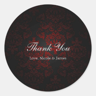 Sticker Rond Rouge & Black Damask Gothique Dark Romantic