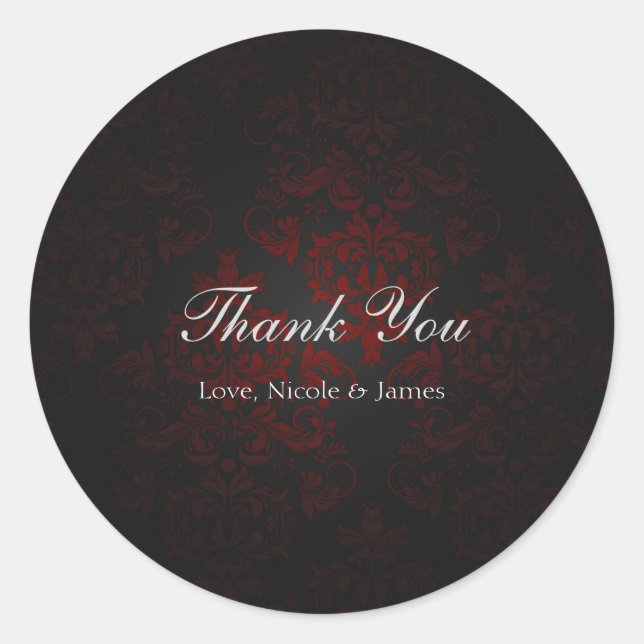 Sticker Rond Rouge & Black Damask Gothique Dark Romantic (Devant)