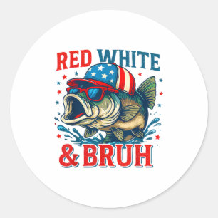 Sticker Rond Rouge Blanc &amp; Bruh Amérique Patriotique Poisso